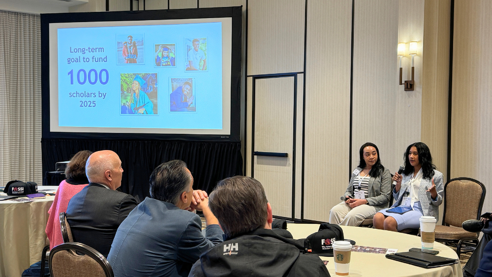 FOSSI Scholars Carol Akpan and Liyah Wilson joined program sponsors and prospective supporters for a roundtable discussion at the AIChE Spring Meeting in New Orleans. 