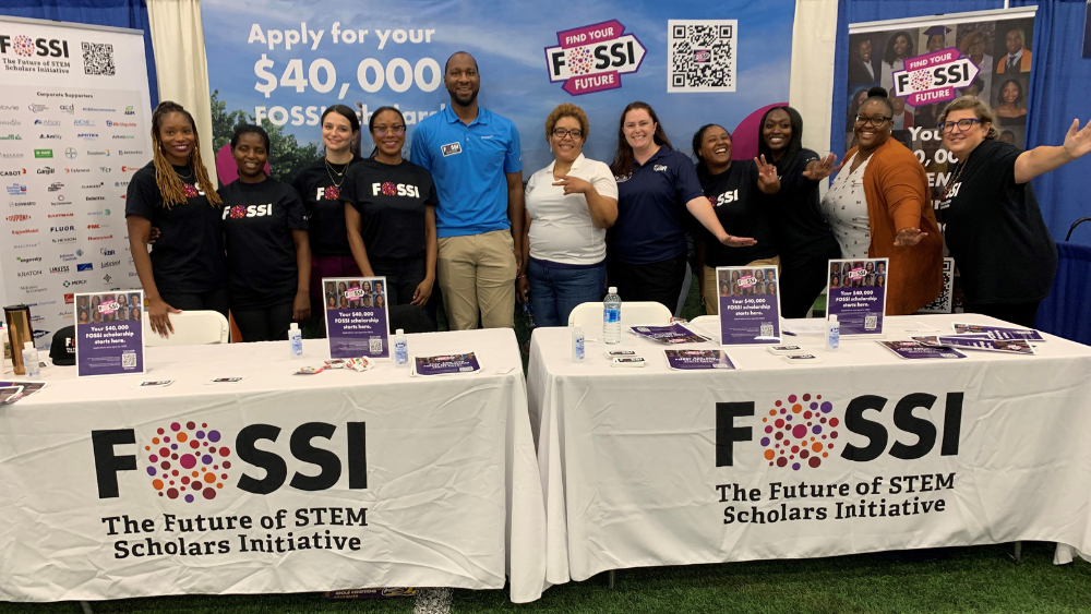 Volunteers from FOSSI sponsor companies and ASME joined the FOSSI team to help spread awareness of the scholarship at the 2024 HBCU Week College Fair in Wilmington, DE. L to R: Najwa Corum (Chemours), Priscilla Ogaro (Celanese), Gina Gatto (AIChE), Adrienne Blanks (AIChE), Matt Colquitt (Braskem), Keenya Jackson (Braskem), Krysten Williams (KBR), Tiffany Anderson (Celanese), Nia Jones (Chemours), Sidi N'Dioubnan (ASME) and Sandra Szahun (AIChE)