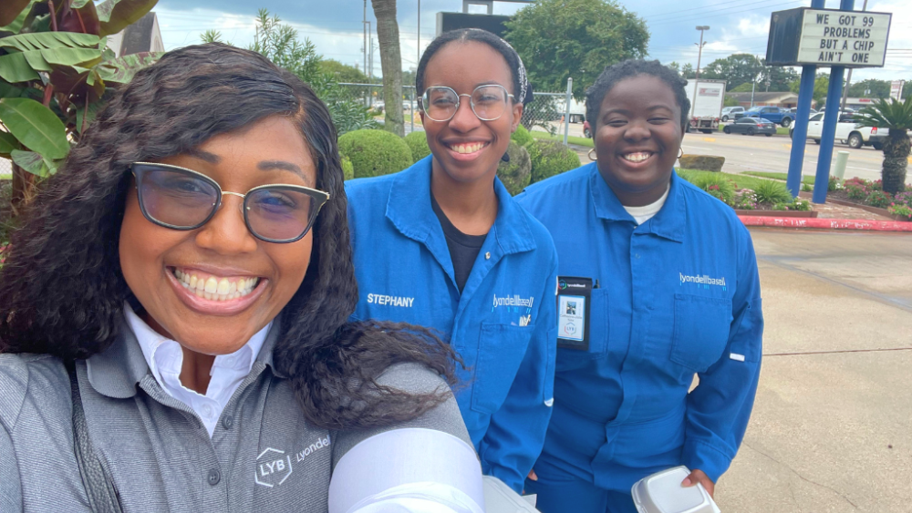 Fannie Pryce, Senior DEI Leader at LYB, and LYB Fall 2024 Co-Ops: FOSSI Juniors Ariel Wilcox (North Carolina A&T State University) and Catherine Jolie-Tabe (Florida A&M University).